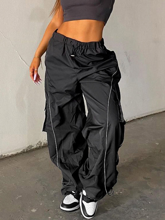 Baggy Low Waisted Trousers Casual Patchwork Drawstring Cargo Pants